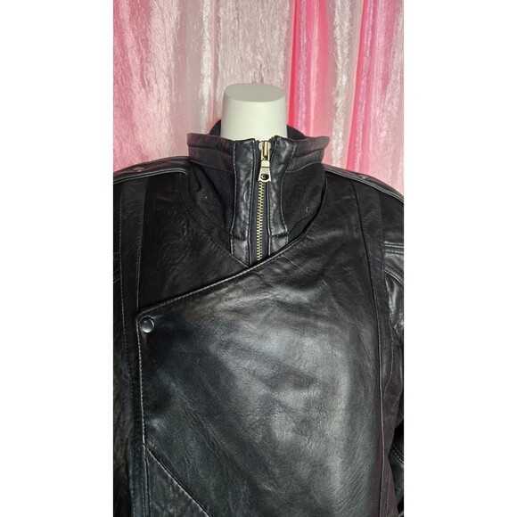 Midway Vintage Leather Collection Black Long Trench Coat Size Large Men's - Picture 3 of 16